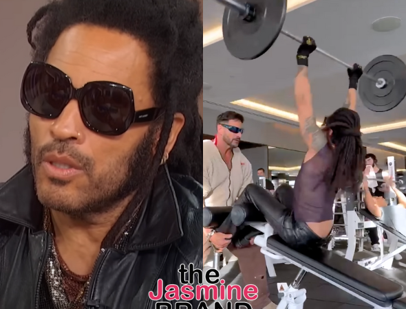 Lenny Kravitz Works Out In Leather Pants & A Mesh Top & Fans Are Swooning: ‘My Man Never Breaks Character’